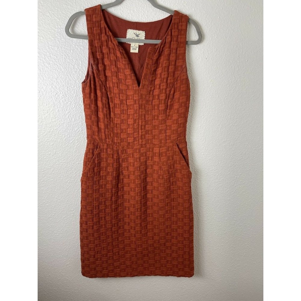 Anthropologie Tabitha Quilted Tema Dress Rust Burnt Orange Textured Bows Sz 4